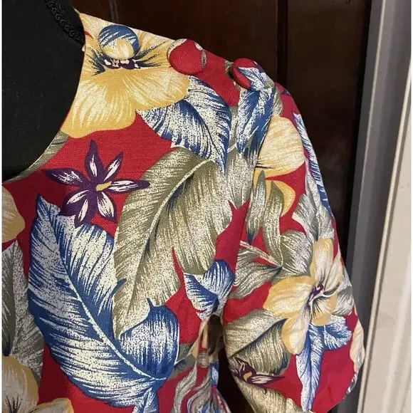 Vintage 90s Talbots Womens 8 Belted Linen Blend Short Sleeve Hawaiian Dress USA - Picture 8 of 15